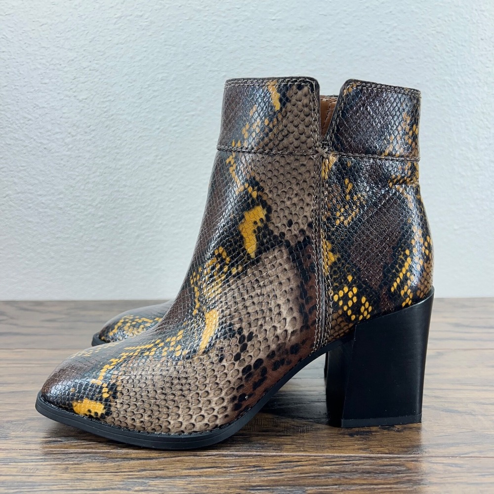 Franco Sarto Women's Boots Size 7M Generous Snake Embossed Leather Square Toe
